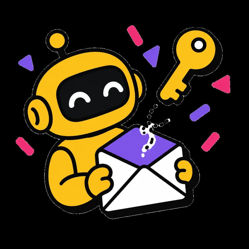 A yellow robot opening an envelope with a key floating out of it